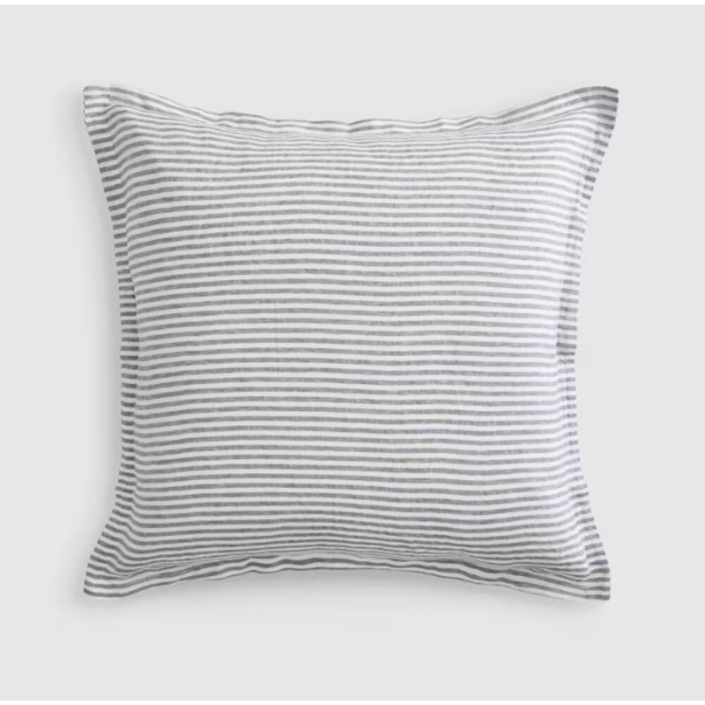 Quince European Linen Striped Euro Sham Gray and White NWOT #14